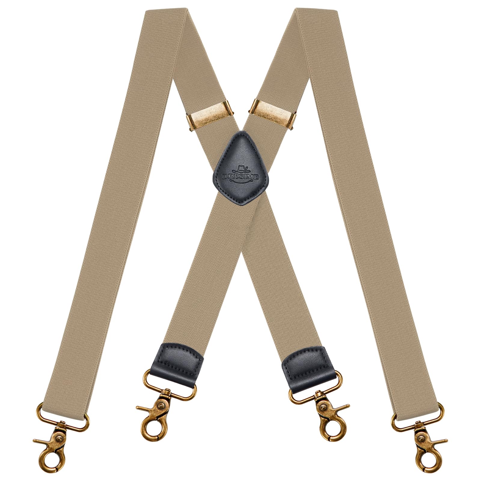DresimeMens Braces for Trousers with Strong 4 Hook-Clips, Vintage Suspenders Braces for Men & Women Heavy Duty Elastic Adjustable X Shape