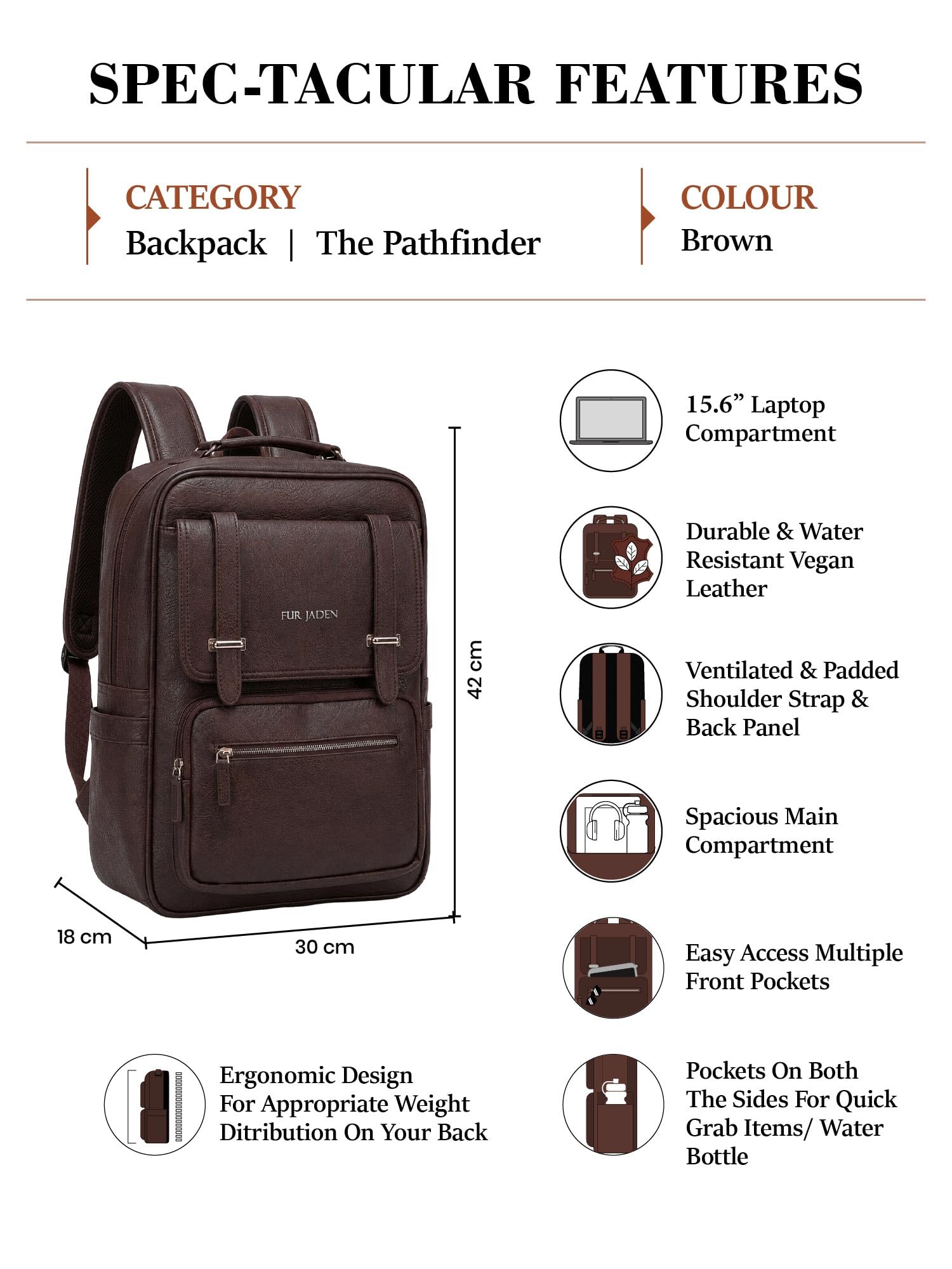 FUR JADEN Vegan Leather Stylish 15.6 Inch Laptop Backpack Travel Weekender Bag For Men Women — Amazon image 8