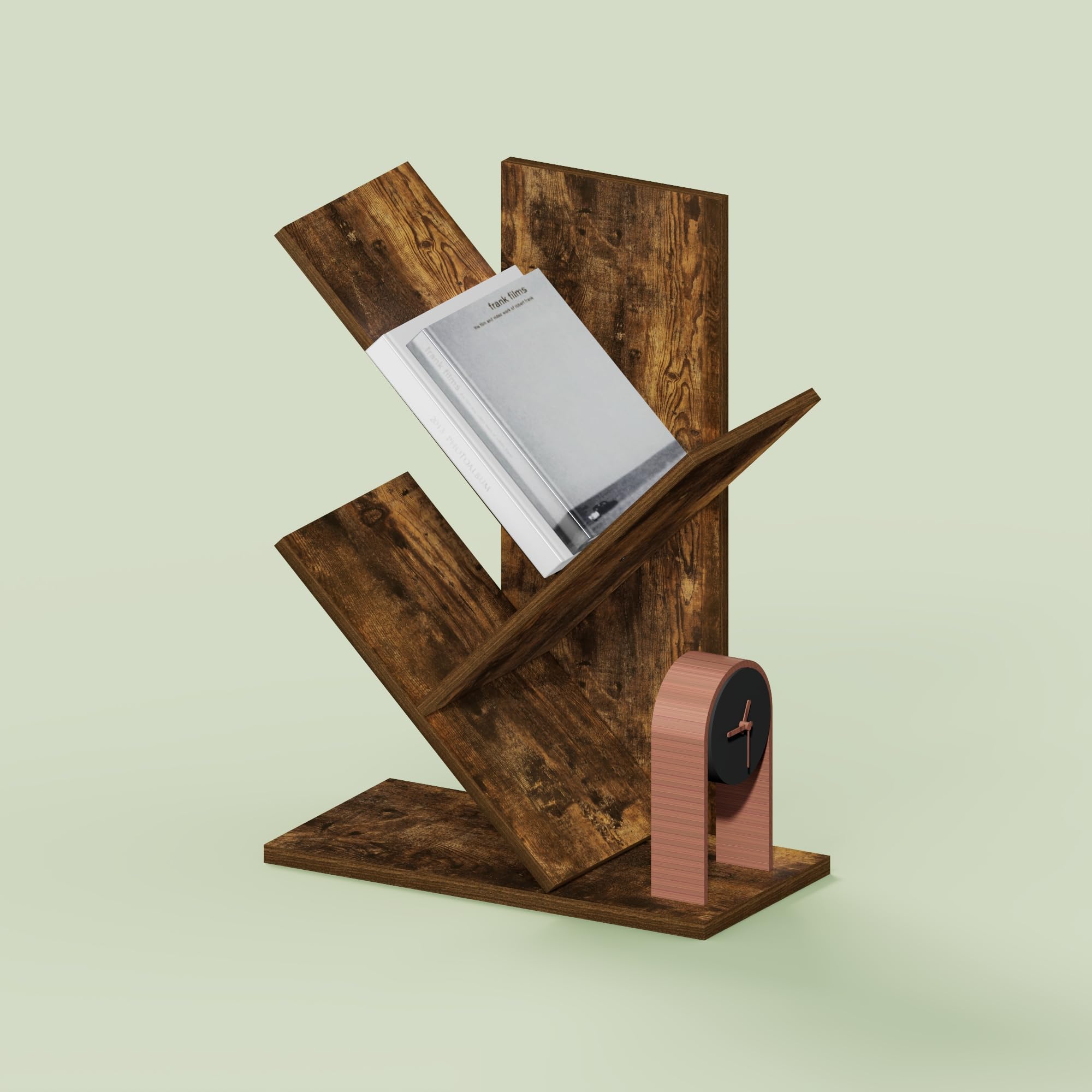 Ipoh Tree Book Shelf, 3-Tier Tree Bookcase, for Narrow Space, Books, CDs, Magazines, Rustic Brown