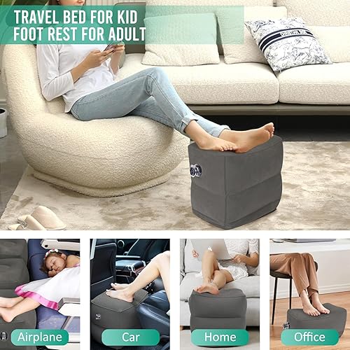 Miniatura 7 de Almohada inflable de viaje para reposapiés  Reposapiés de viaje para vuelos de avión, reposapiés de asiento de automóvil para niños, cama de avión