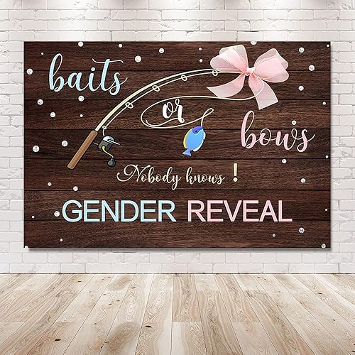 Miniatura 4 de MEHOFOND Fondo de fotos de 7 x 5 pies con texto en inglés "Nobody Knows Gender Reveal", tablero de madera rústica, mesa para tartas, decoración de