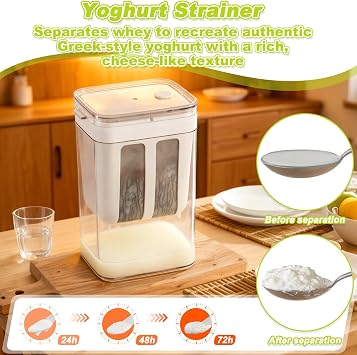 Yogurt Maker with Lid & Stainless Steel Filter, 1100ml Reusable Fine Mesh Strainer Food Filters, Washable Multi Greek Yogurt Whey Separation Cheese Makers Kitchen Tools for Soybean Milk, Fruit Juice