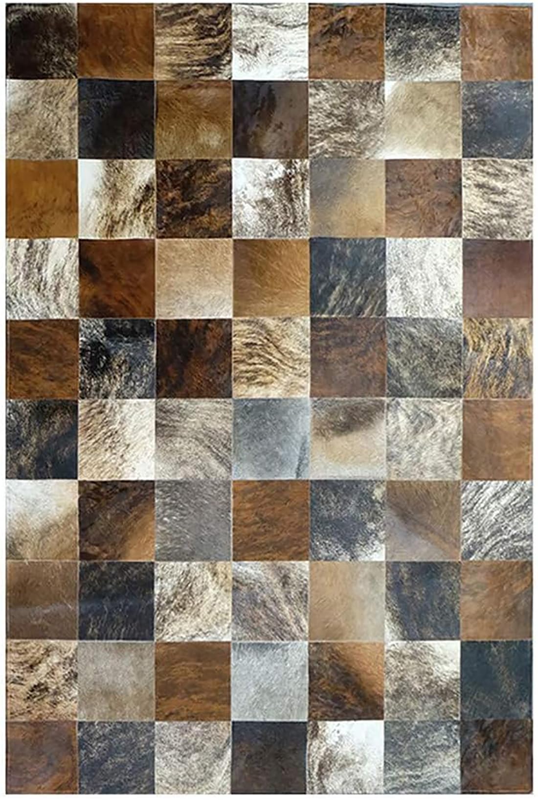 R&RENXIA Peau de Vache Véritable de Qualité Supérieure, Tapis Patchwork Fait à la Main en Cuir, Cheveux Authentiques Originaux sur Cuir de Vache, Grand Format 120cm×180cm