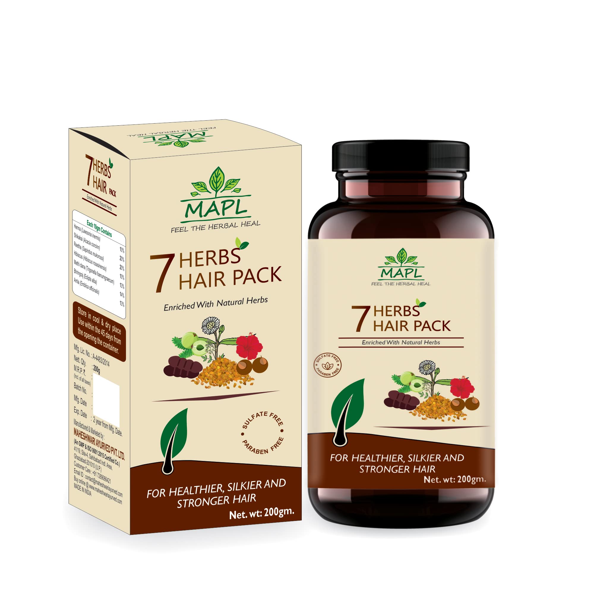 MAPL 7 Herbs Hair Pack | Ayurvedic Hair Care with Bhringraj, Amla, Hibiscus, Methi, Mehndi, Shikakai Natural & Chemical-Free | Promotes Hair Growth, Reduces Hair Fall & Premature Greying | 100gms