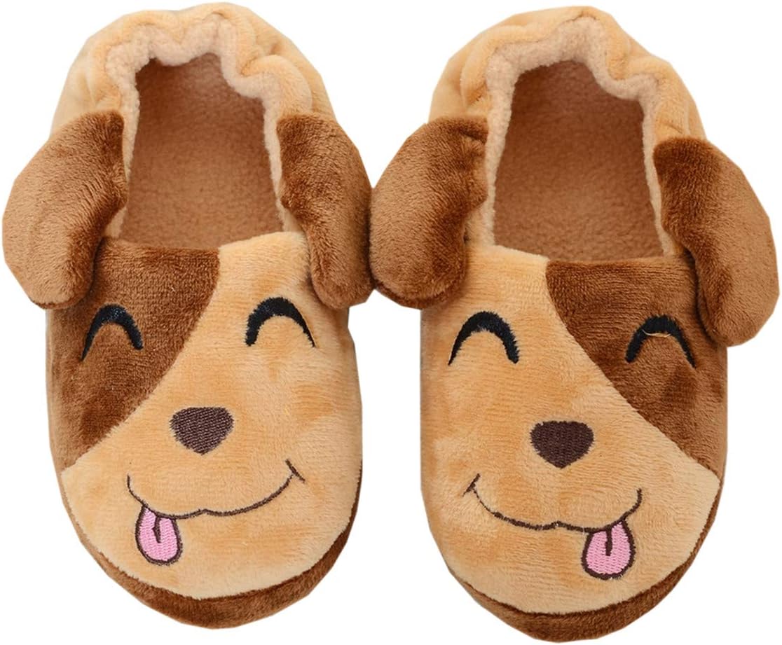 DADAWEN Toddler Boys Girls Soft Plush Slippers Cartoon Cute Animal Warm House Shoes