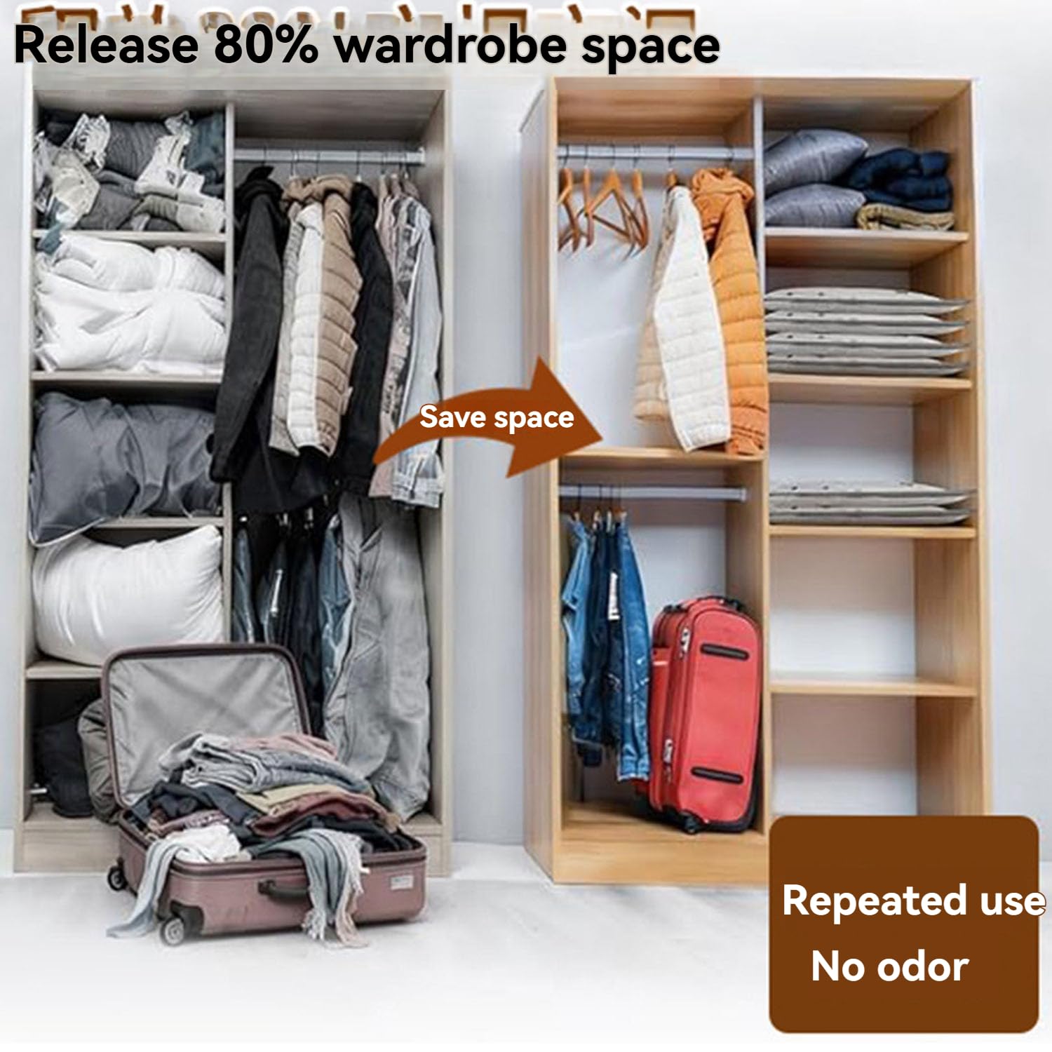 Bolsas de Almacenamiento al Vacío Reutilizables y Espesadas Ahorradoras Espacio para Edredones Ropa Chaquetas Plumón - Organizador Resistente