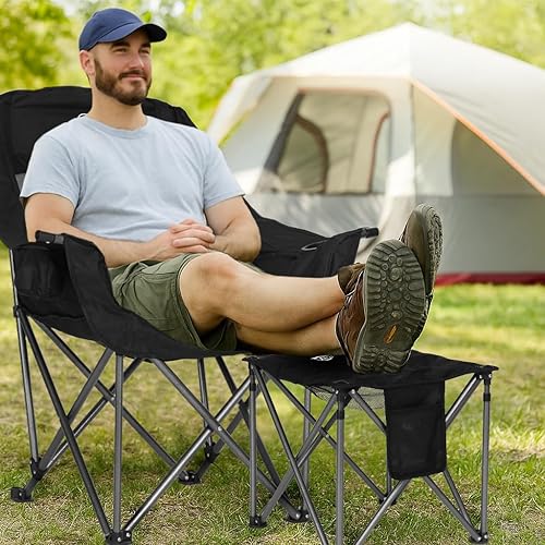 Miniatura 7 de Silla de camping plegable de gran tamaño con reposapiés, silla de campamento resistente para adultos