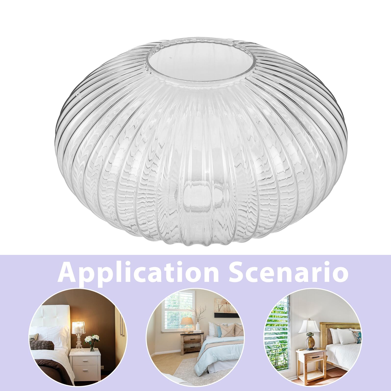 Pantalla para Lámpara Colgante de Cristal Transparente Diseño de Rayas Diámetro 250 MM X Altura 150 MM Globo de Vidrio Resistente para Iluminación Decorativa en Hogar y Cocina