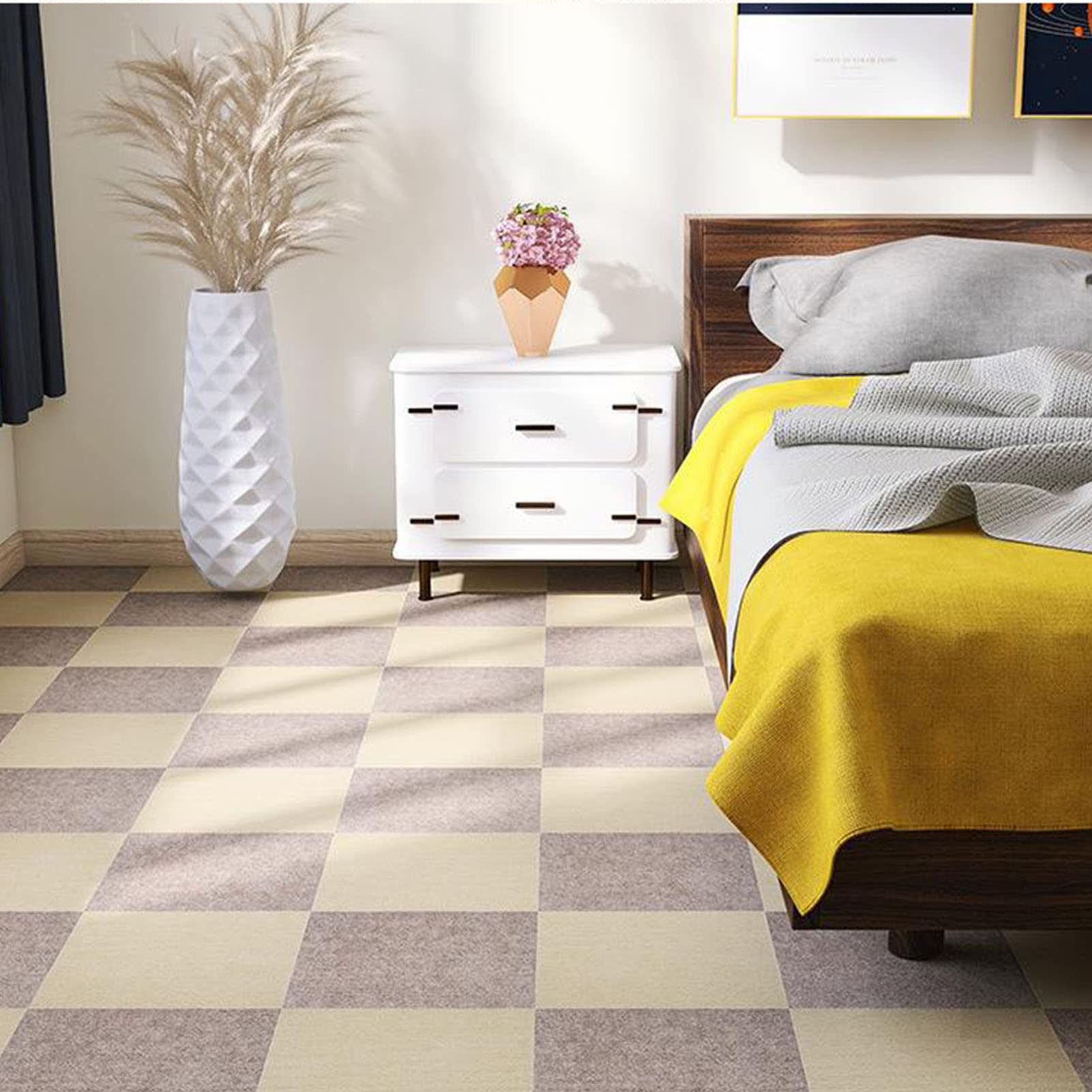 Carpet Tiles Peel and Stick, Self Adhesive Carpet Tiles 12 Pcs Multicolor Peel and Stick Seamless Floor Mat(Camel+Light Coffee)