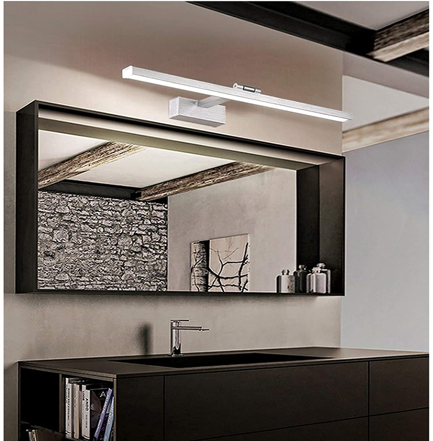 Lámpara de Espejo de baño Regulable con 3000 Luces LED para Armario, lámpara de Pared para Inodoro, Resistente al Agua, de Acero Inoxidable, luz Frontal para es(Plata 60cm)