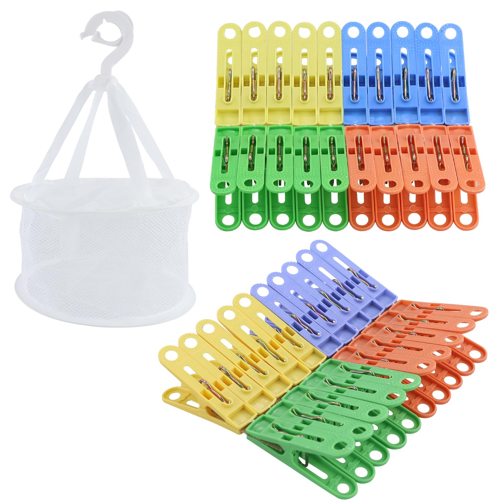 40Pcs Clothes Pegs For Washing Line With Bag Laundry Pegs Non Slip Laundry Clothes Pegs Strong Grip Windproof Clothes Clips Plastic Clothes Pegs And Bag Set Clothespins With Basket for Home Garden