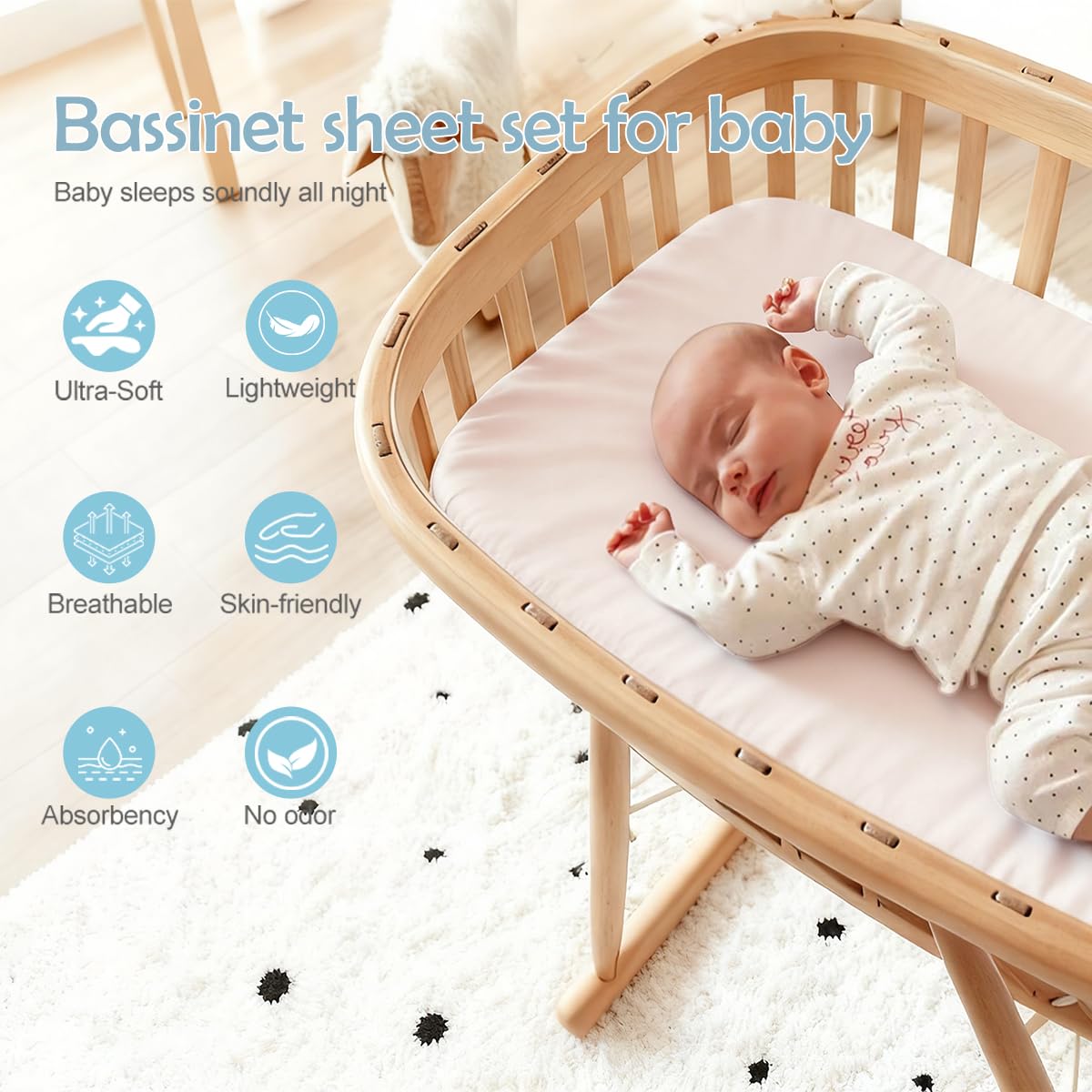 Confezione da 4 lenzuola per culla da 48,3 x 83,8 cm, compatibili con culla Koolababy, Cowiewie e IKOMZY, morbide e delicate sulla pelle, blu e arcobaleno