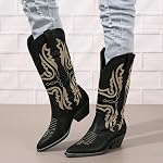 SelRoys Cowboy Bottes pour femmes Cowgirl Mid Calf Bottes de l'Ouest brodées pointu orteil pointu Block Talon brun rouge noir US5-11