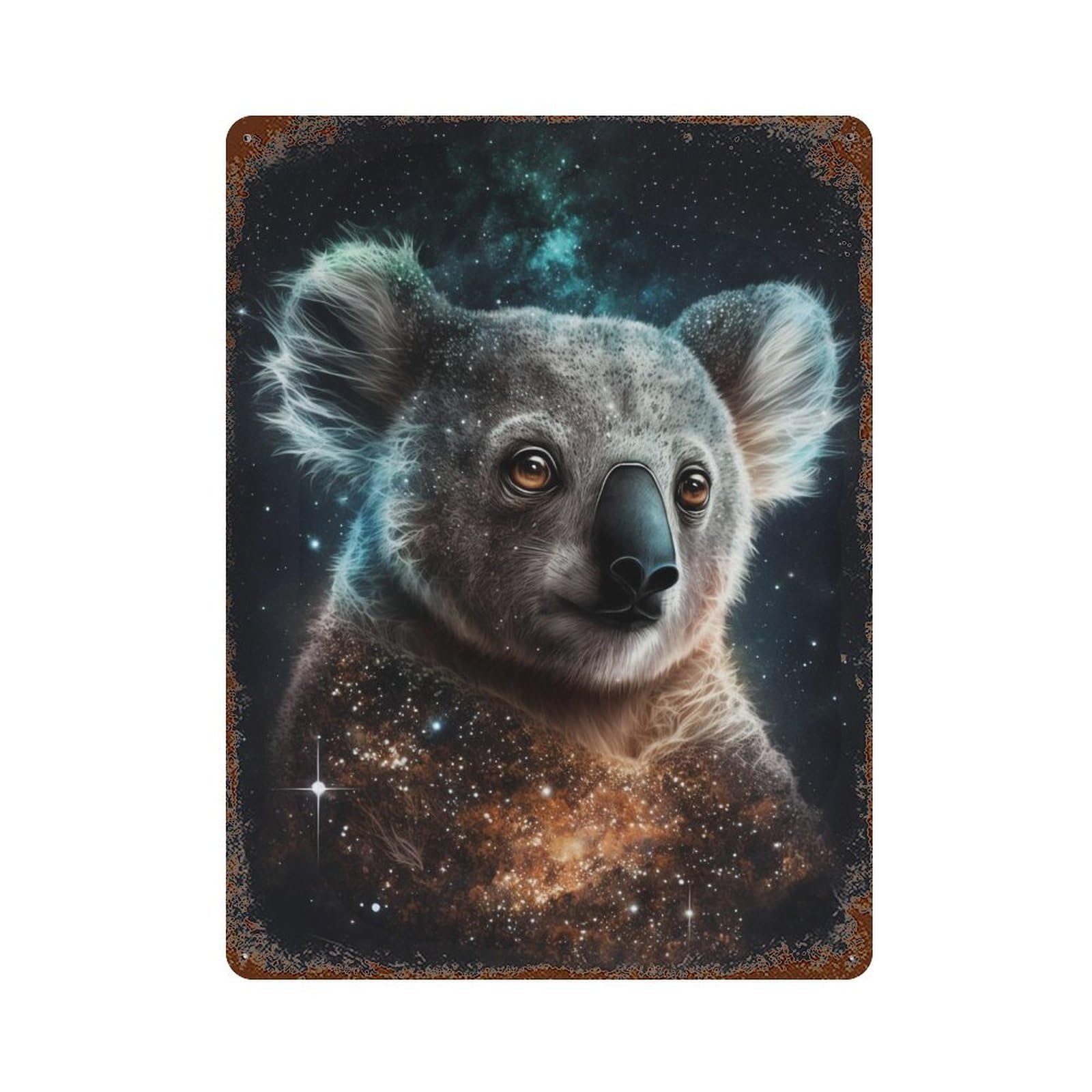 Cosmic Koala Portrait Vintage Rust Metal Sign 15.7"x11.8", for Basement, Hobby Room And Garage Decor, Retro Wall Decor