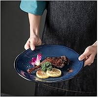 Vista 4 de Plato plano redondo de cerámica Platón para cena y cocina para plato principal de carne de espagueti, plato de aperitivos de frutas de 9 pulgadas