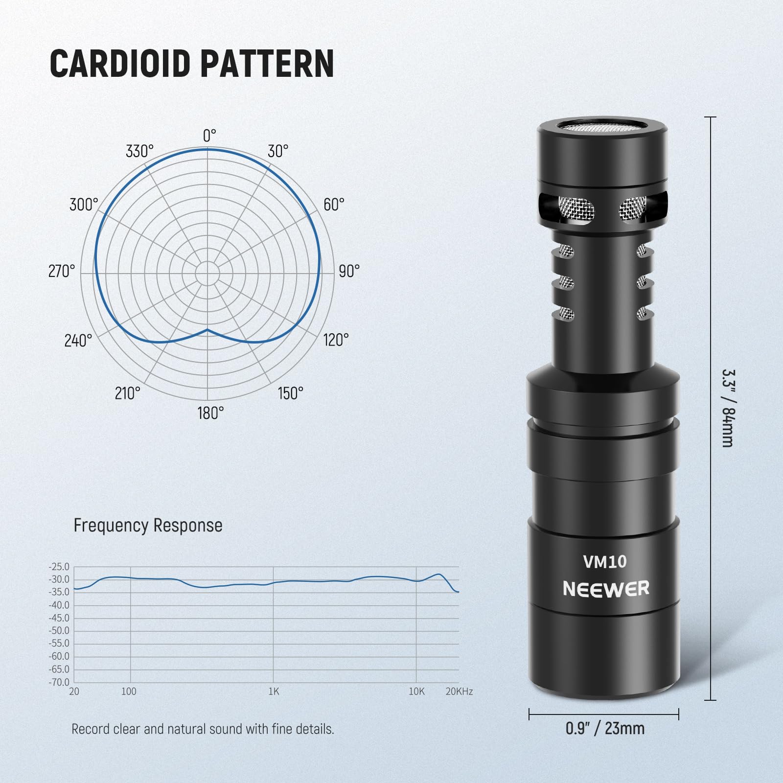 NEEWER Plug & Play Vlog Microphone for Camera, 20-20KHz Mini Supercardioid Mic Compatible with Sony Canon Nikon iPhone Samsung Android Tablet Mac with 3.5mm TRS USB C OTG Shock Mount Windscreen, VM10