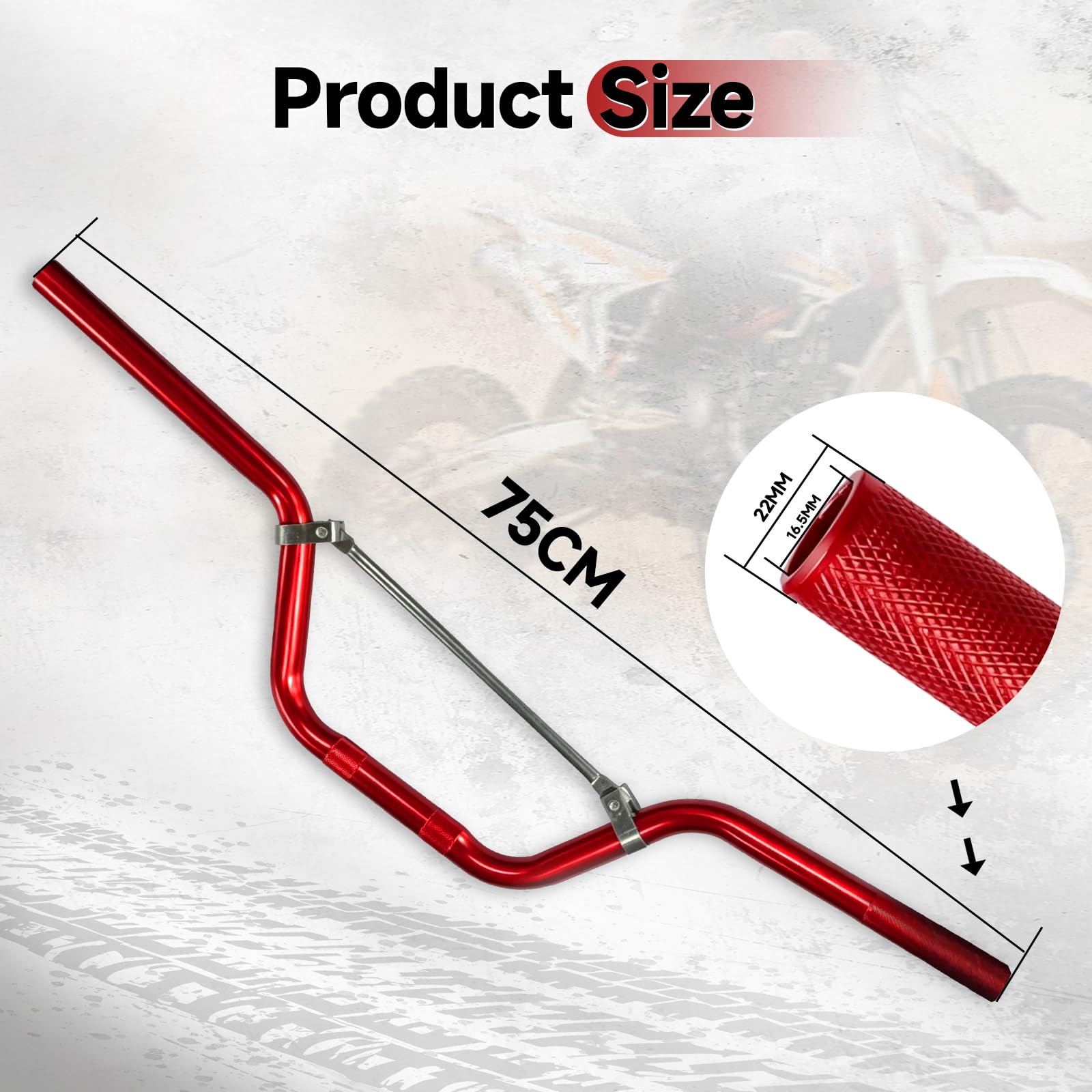 JRL Guidon moyen de 2,2 cm pour VTT, moto tout-terrain, moto tout-terrain, rouge