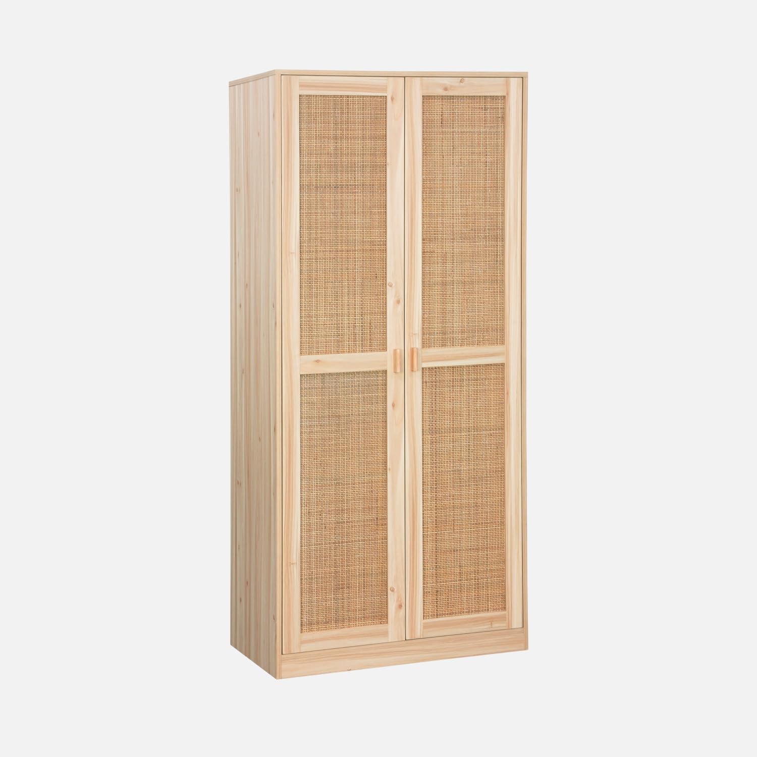 sweeek - Armoire Dressing cannage et Effet Bois. 2 Portes avec penderie et rangements