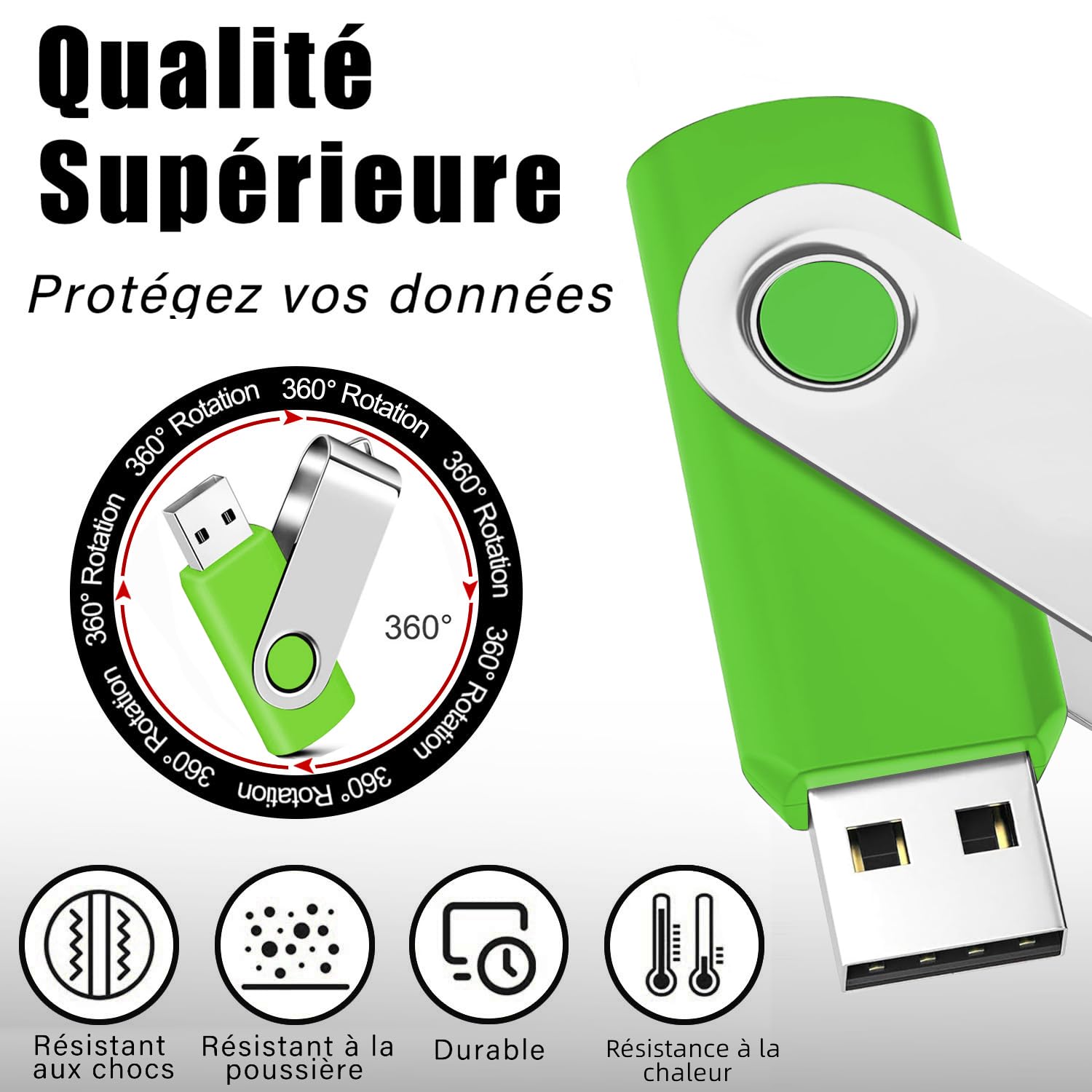 Cle USB 32 Go, EASTBULL Clé USB 2.0 Flash Drive Clef USB Pivotant Stockage Disque Mémoire Stick Pendrive avec 10 Cordes (10 Couleurs 32GB*10PCS)
