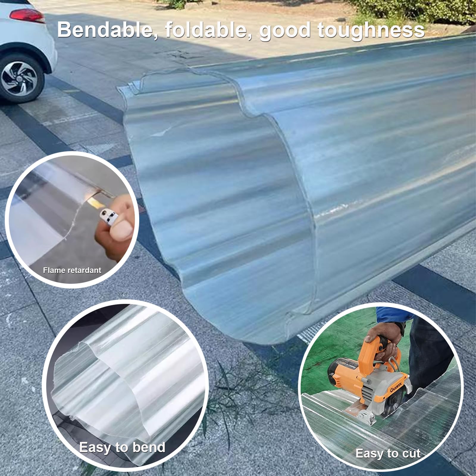 Planchas Transparentes Tejados,1mm Placa Ondulada FRP Para Exteriores,Placa De Iluminación Natural De Fibra De Vidrio,Chapa Ondulada Para Invernaderos,Chapa Ondulada (0.9×1.7m/35×67in,1pcs)