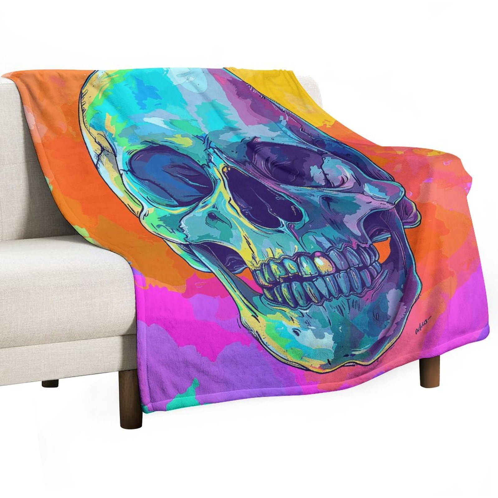Couverture en flanelle motif tête de mort dessin animé plaid moelleux salon chambre 127x152