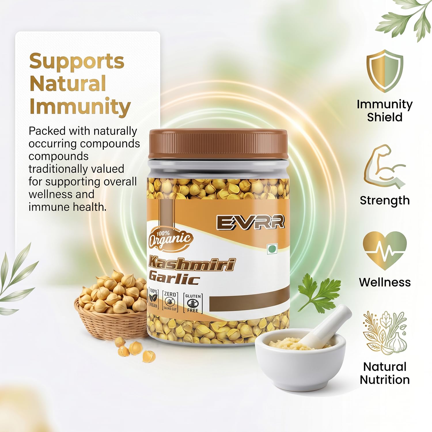 EVRR Organic Kashmiri Garlic | Himalayan Single Clove Garlic | Handpicked Ek Pothi Lehsun for Strong Immunity, Diabetes Control & Heart Health | Rich in Allicin, Vitamin B,C Selenium | Dry Lehsun (200 grams) 1