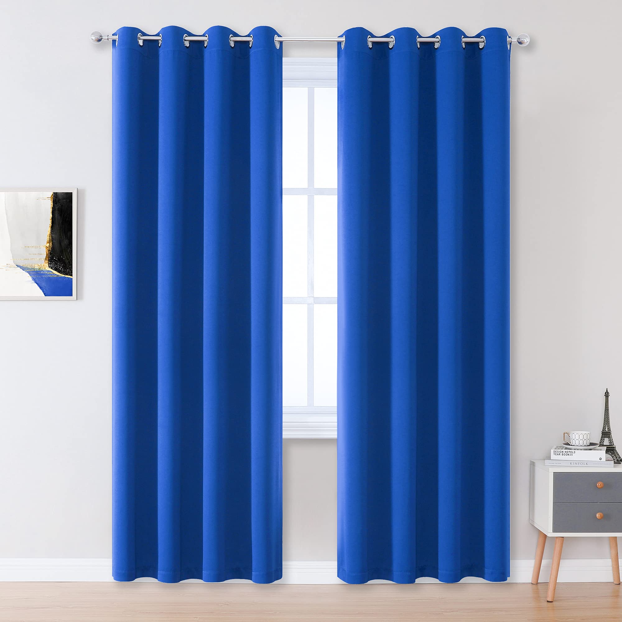 DUALIFE Royal Blue Blackout Curtain Drapes 96 inch Length Solid Energy Efficient Room Darkening Bedroom Curtains Thermal Insulated Grommet Top 52x96 Inch โ image 1