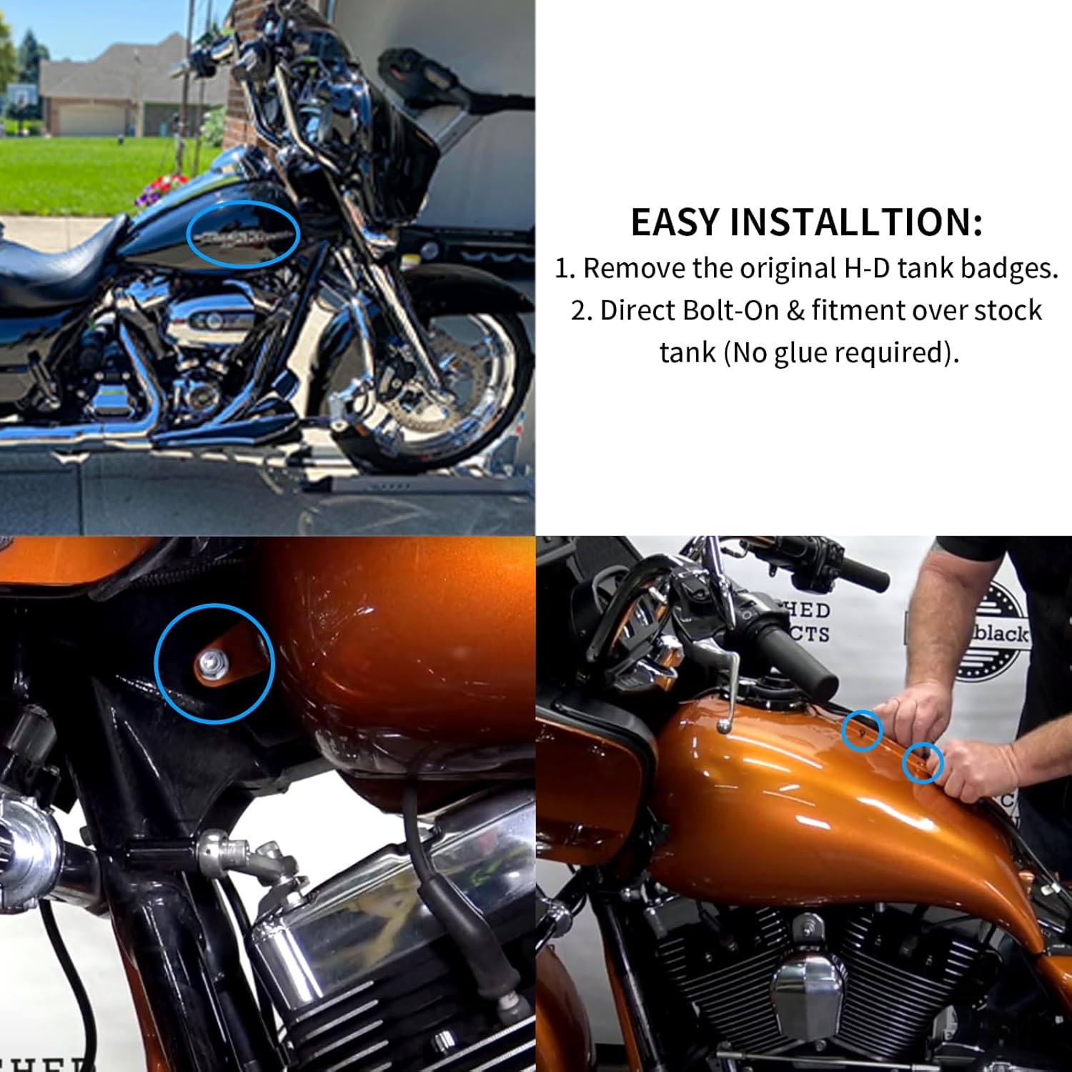 Motorcycle Stretched Tank Covers Gallon Fuel Shrouds Fit for 2009+ Harley Touring FLH - Vivid Black