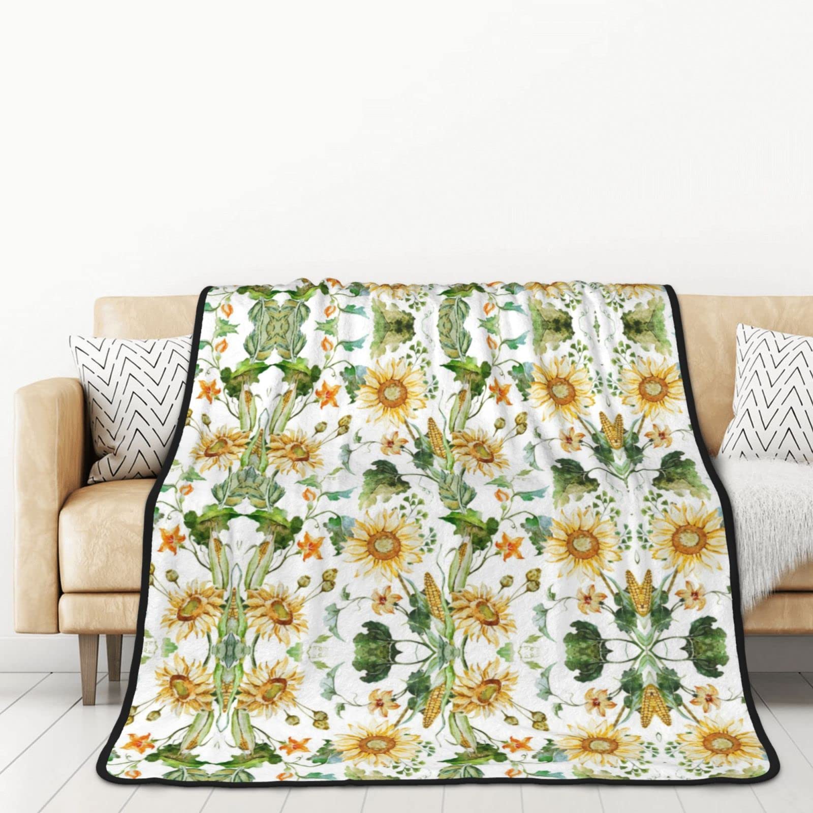 Plaid flanelle tournesol pour cocooning canapé et lit 152x203 cm