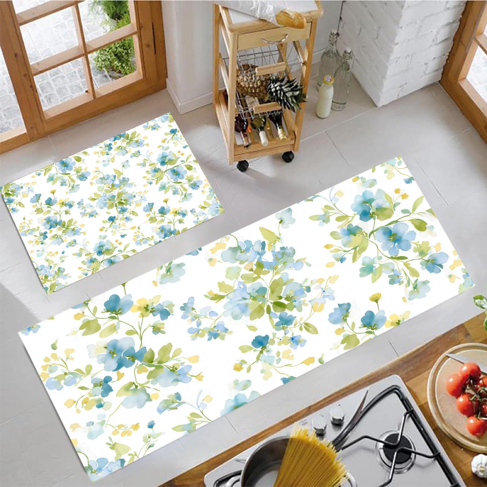 Tapis de cuisine antidérapant fleurs aquarelles pour un intérieur doux et chaleureux