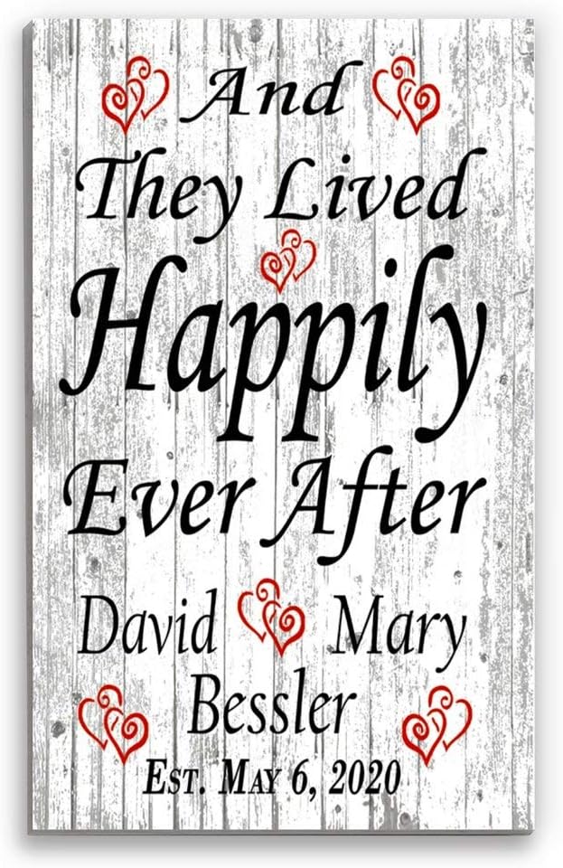 Wedding Gift or Anniversary Sign And They Lived Happily Ever After Personalized Name Established Date Customized for Newlywed Couple EST. 16.5" x 10.5"