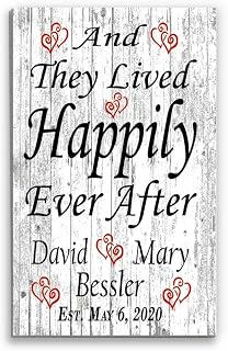 Wedding Gift or Anniversary Sign And They Lived Happily Ever After Personalized Name Established Date Customized for Newlywed Couple EST. 16.5" x 10.5"
