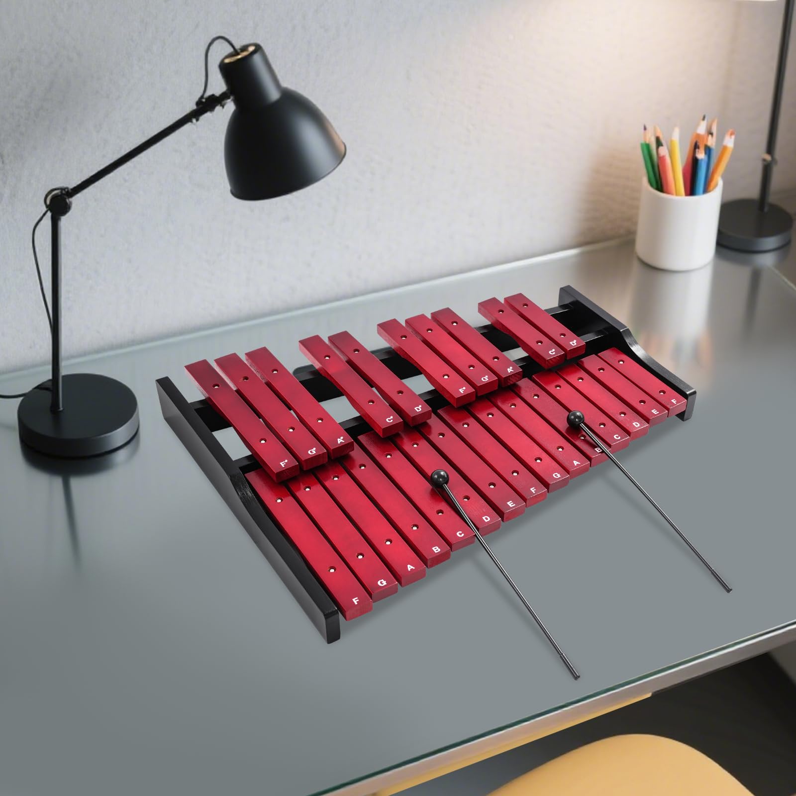 Xilofono a 25 note in legno, carillon con 2 bacchette e custodia per il trasporto, strumento musicale per bambini, adolescenti, adulti (rosso)