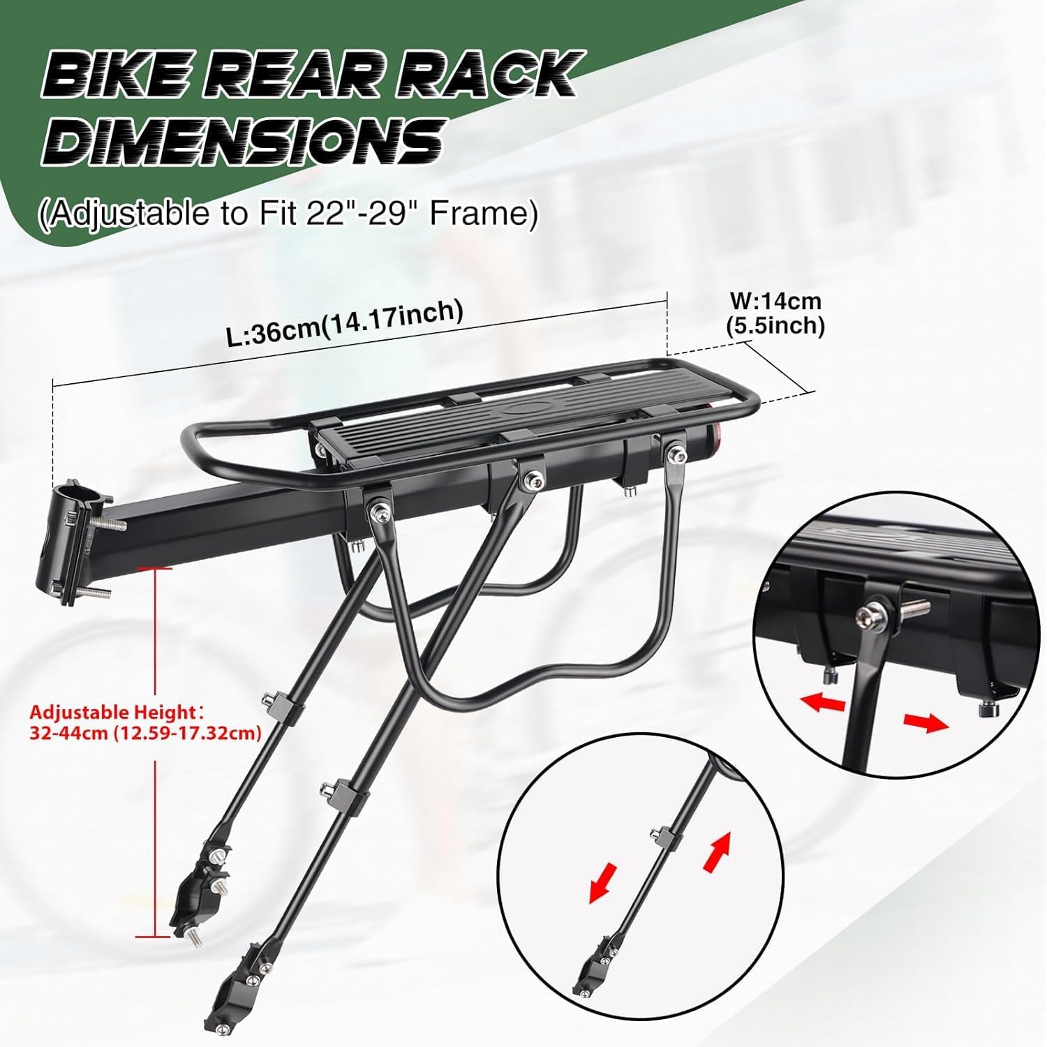ZUKKA Rear Bike Rack Adjustable Universal Rear Bike Rack 110lbs Load Capacity Quick Release Bike Cargo Rack Luggage Bike Rack Rear Mountain Bike Rack