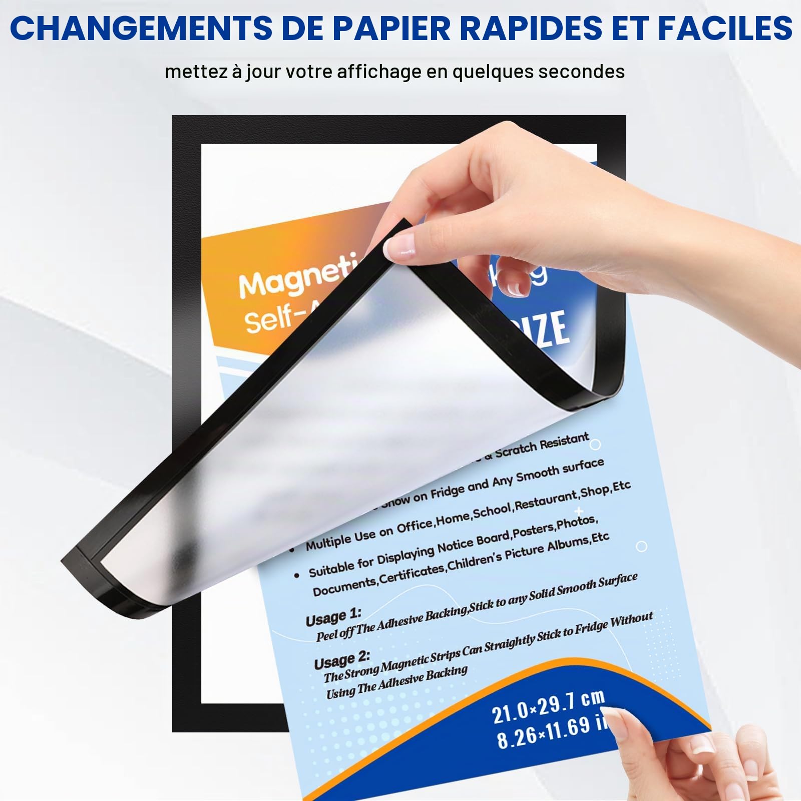Lot de 6 Cadres Magnétiques A4, Porte-Affiche Autoadhésif pour Posters, Photos, Documents, Design à Changement Rapide, Cadre Magnétique pour Affichage sur Mur, Fenêtre, Porte, Réfrigérateur