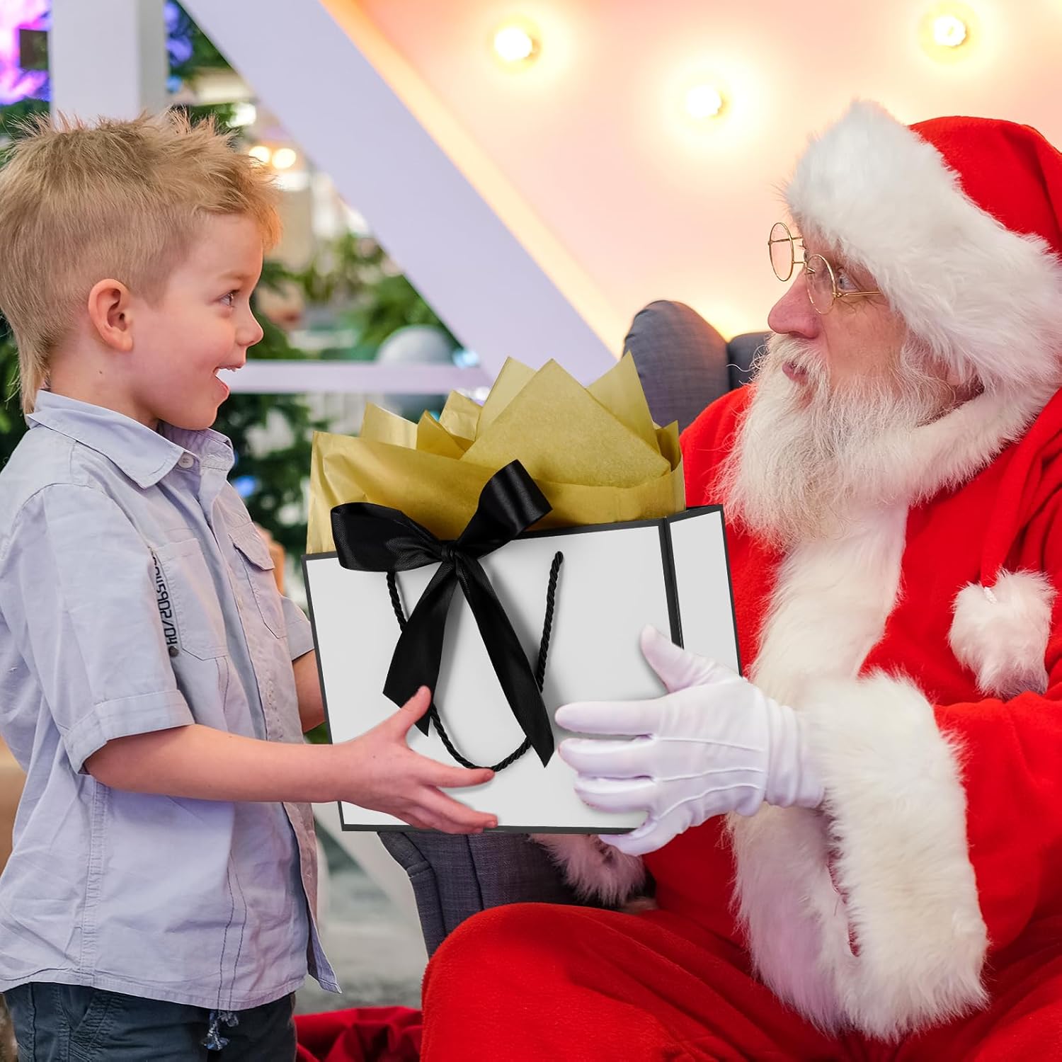 Gfractolux Large Gift Bags for Present, 1 Pcs Gift Bags for Women Men with Tissue Paper and Cards, Gift Bags for Birthdays, Baby Shower, Wedding, Anniversary 14.2" x 9.8" x 4.7" (White-Black) - Image 7