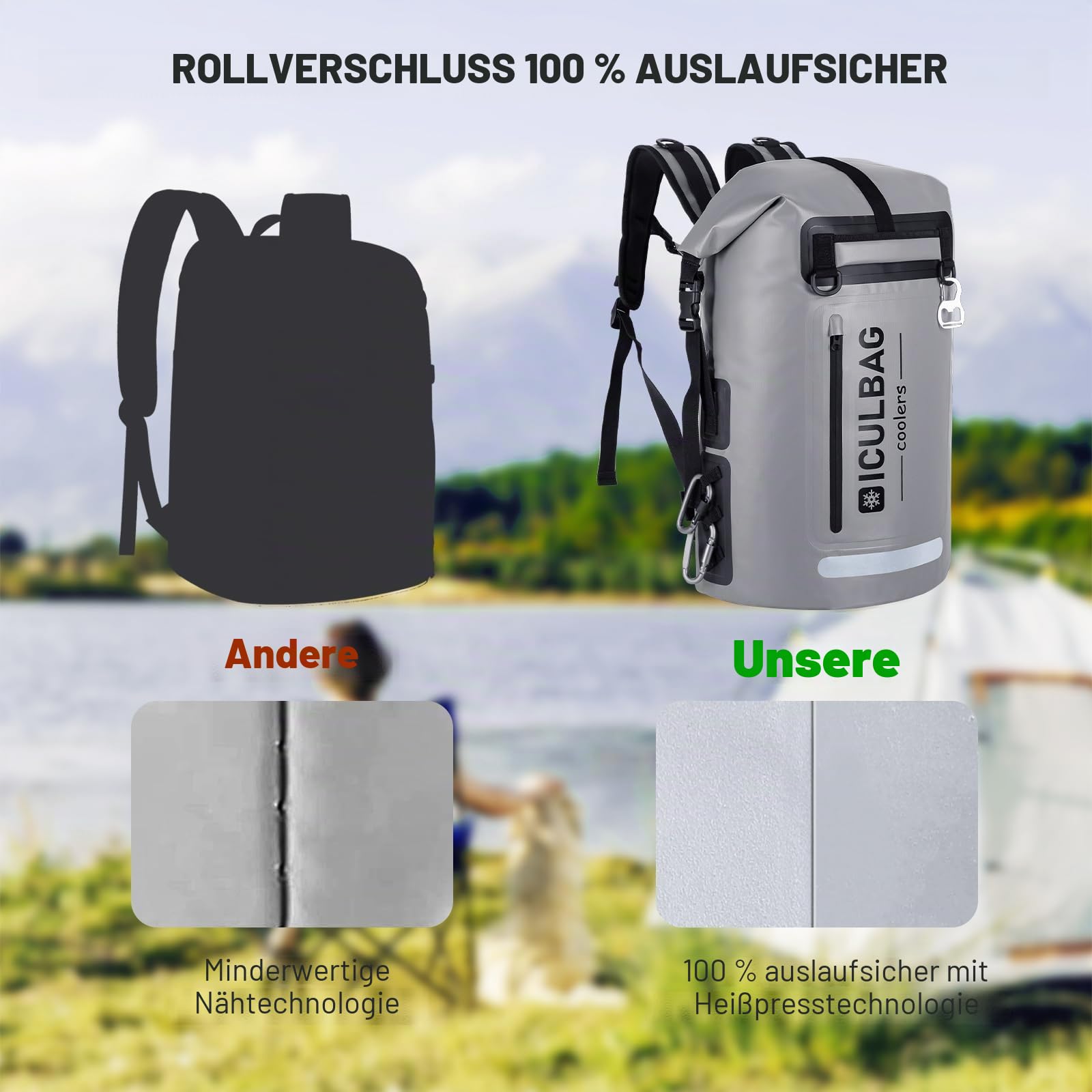 35L Kühlrucksack für Erwachsene,Kühltasche mit 48 Dosen Fassungsvermögen, Faltbar für Strand,Camping und Reisen