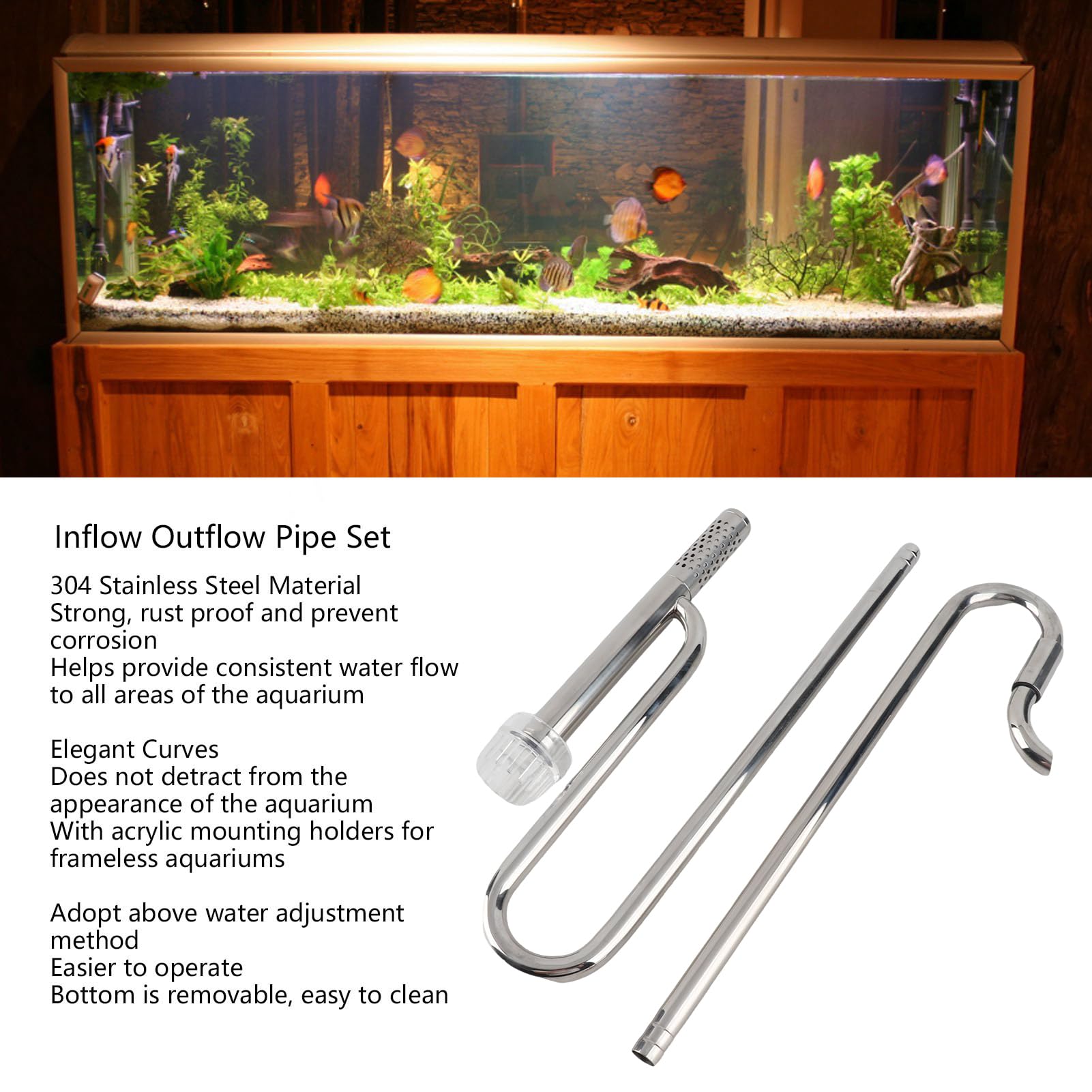 Edelstahl-Zulauf- und Ablaufrohrset, verstellbar für Aquarium Lily Pipe Oberflächenskimmer