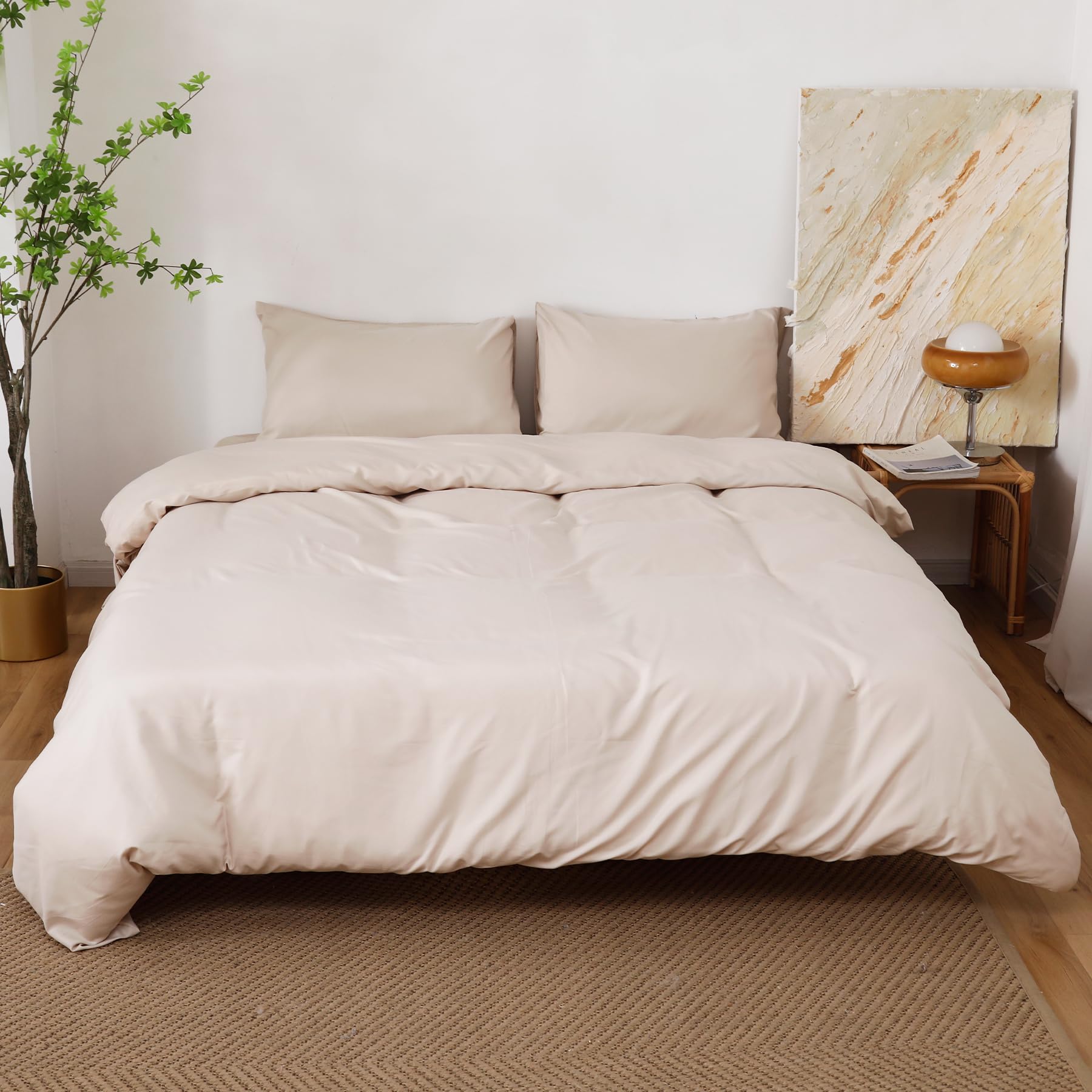 Funda Nórdica Cama 180 -Microfibra Funda Edredon 240x260 cm y 2 Fundas Almohada 50x70 cm (Crema) Suave y Transpirable