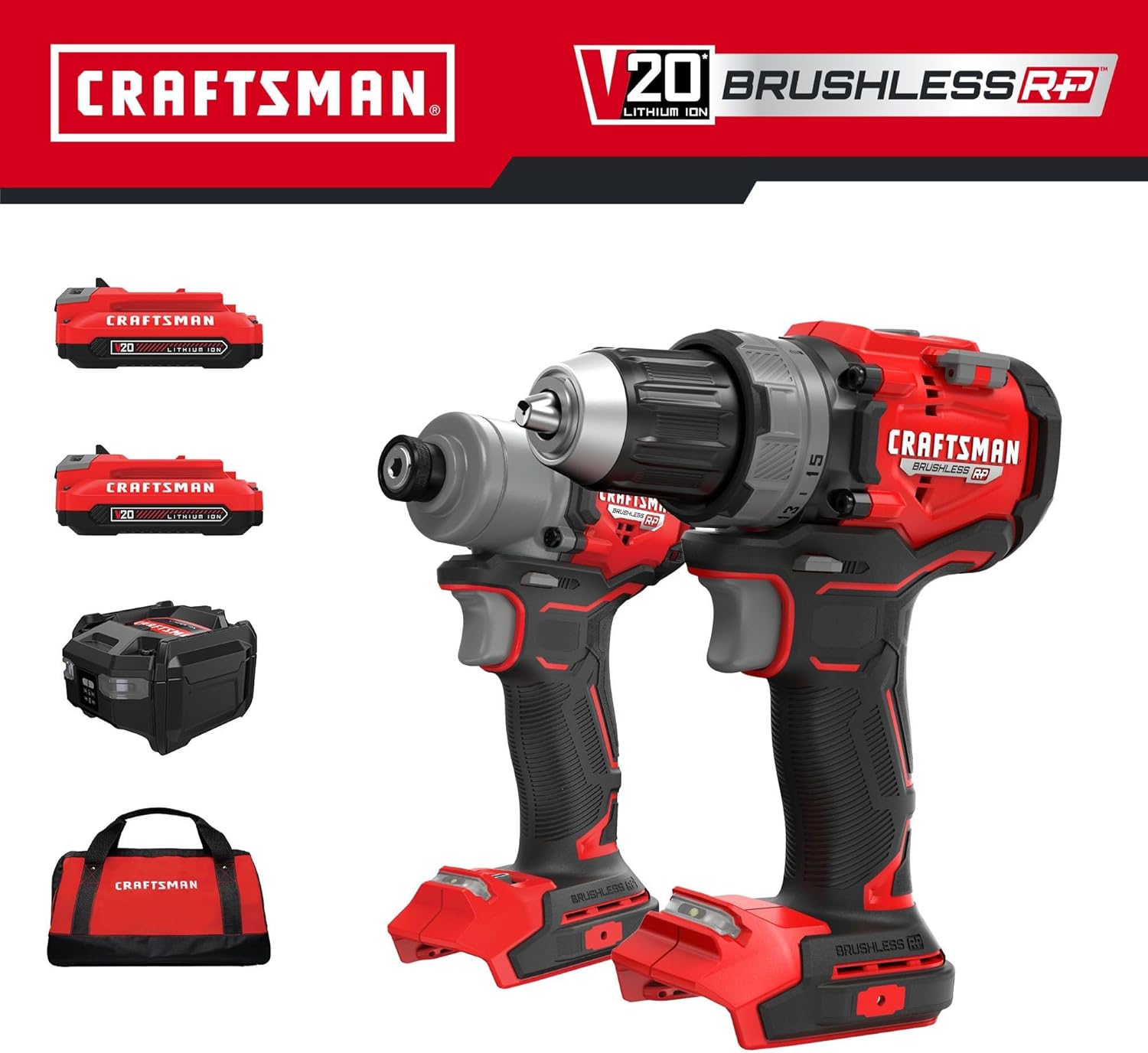CRAFTSMAN 20V RP Cordless Drill Driver and Impact Driver, Brushless 2-Tool Power Tool Combo Kit, LED Work Light, Includes Battery and Charger (CMCK2530C2) - Image 2