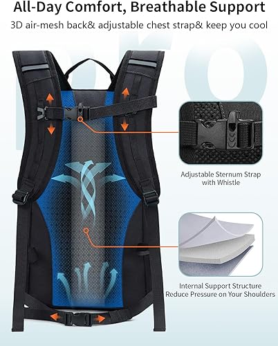 Miniatura 4 de ECOHUB Mochila pequeña de senderismo para hombres y mujeres, mochilas de viaje ligeras de 20 litros, resistentes al agua, para acampar, ciclismo,