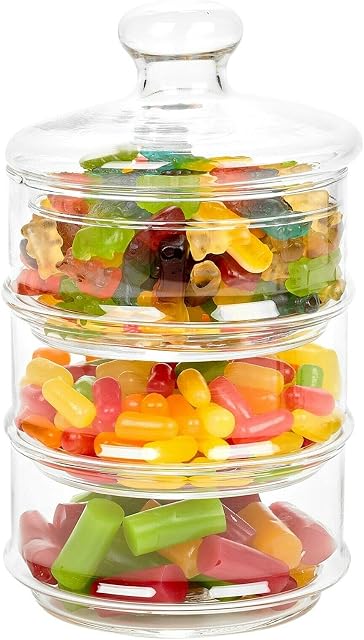 TRTO 3 Tier Glass Stackable Stylish Decorative Sweet Candy Chocolate Jar Container Easy To Use With Attractive Looks