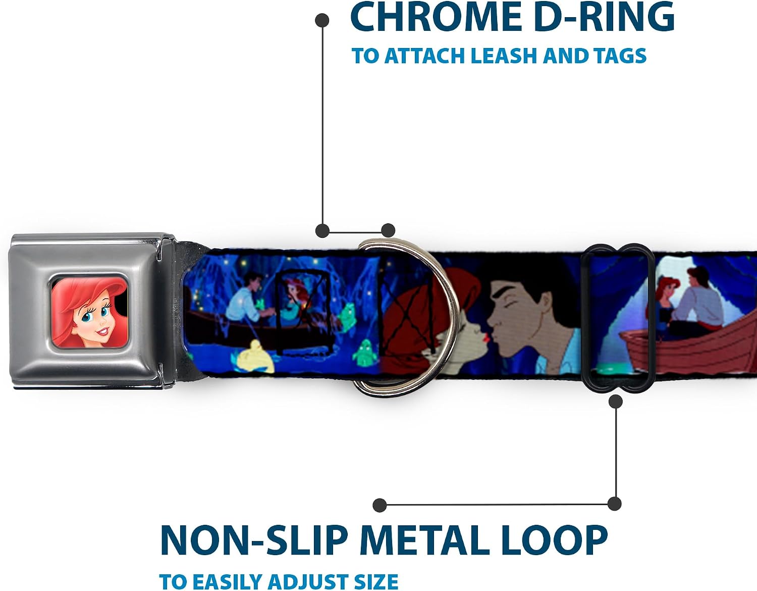 Buckle-Down Seatbelt Buckle Dog Collar - The Little Mermaid Ariel & Eric Boat Scenes - 1" Wide - Fits 9-15" Neck - Small