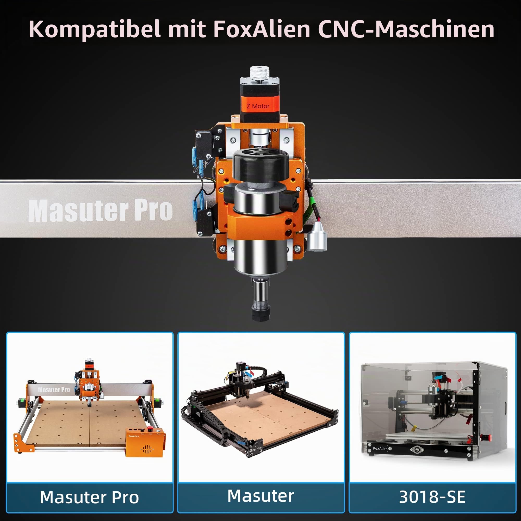 FoxAlien 300W CNC Fräse Bausatz Spindelmotor Kit Luftgekühlter Fräsmotor mit Controller-Box für Masuter 4040, Masuter Pro, Masuter 3 und 3018-SE V2 CNC Fräsmaschine/Graviermaschine