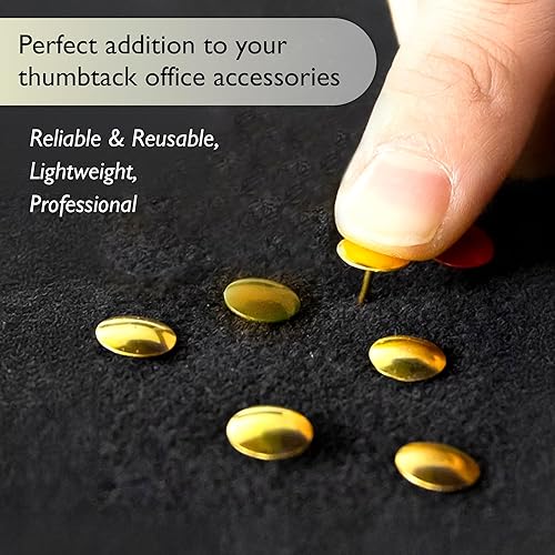 Miniatura 4 de BAZIC - Alfileres de presión, punta plana metálica dorada, punta de acero, pin para tablero de anuncios de corcho, mapas, pósteres, fotos, oficina,