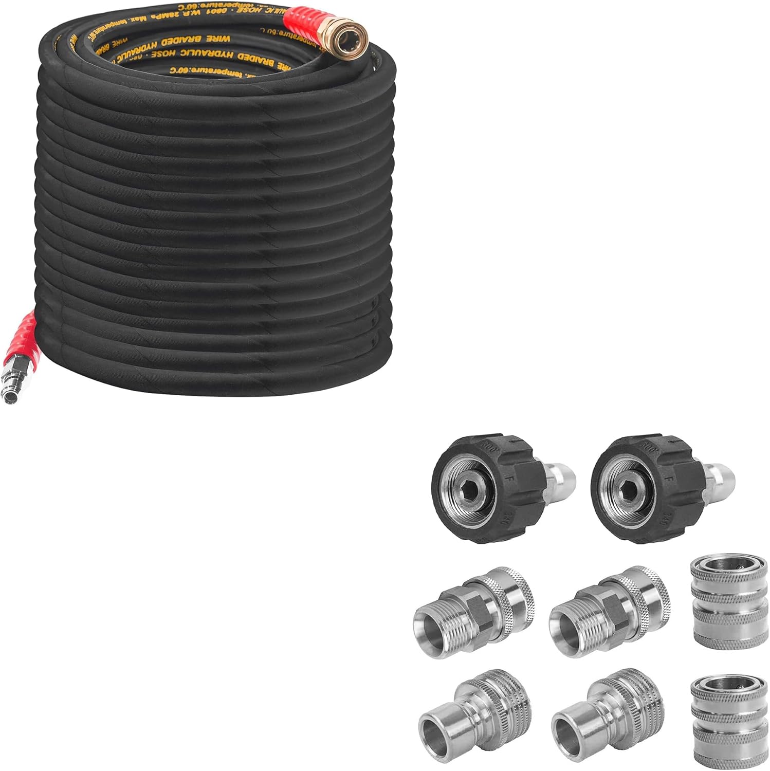 Hourleey 50FT Pressure Washer Hose + Pressure Washer Adapter Set