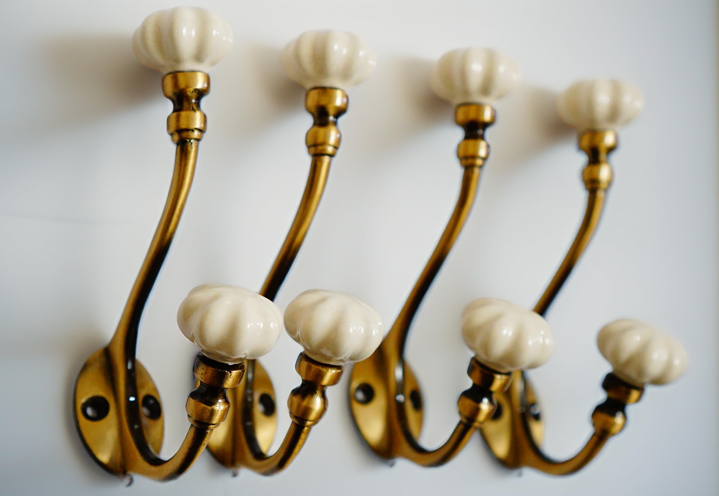 Ariko Decor - Antique Bronze Wall Hooks with Ceramic Knobs – Cream White Colour Heavy Duty Metal Coat Hooks – Vintage Decorative Hooks for Clothes, Towels, Bags – (Set of 4)-image-0