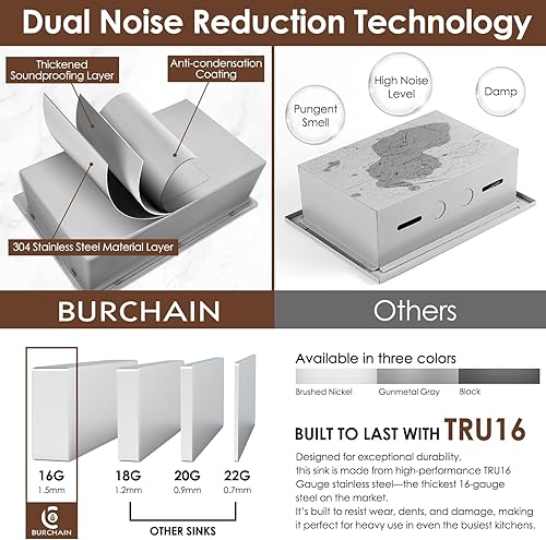 Miniatura 6 de Fregadero de cocina en cascada de 33 x 22 pulgadas con grifo de un solo tazón, fregadero de cocina de acero inoxidable calibre 16, estación de