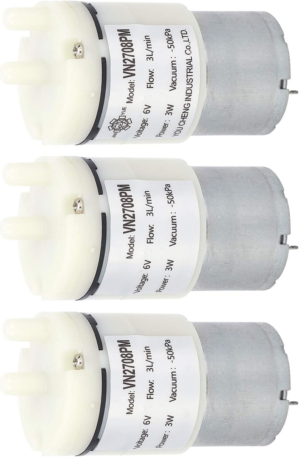 3 Pcs DC 6V 3W Micro Diaphragm Pump, VN2708PM 3L/min Engineering Plastic Mini Low Noise Motor Vacuum Air Water Pump, for Home Appliances