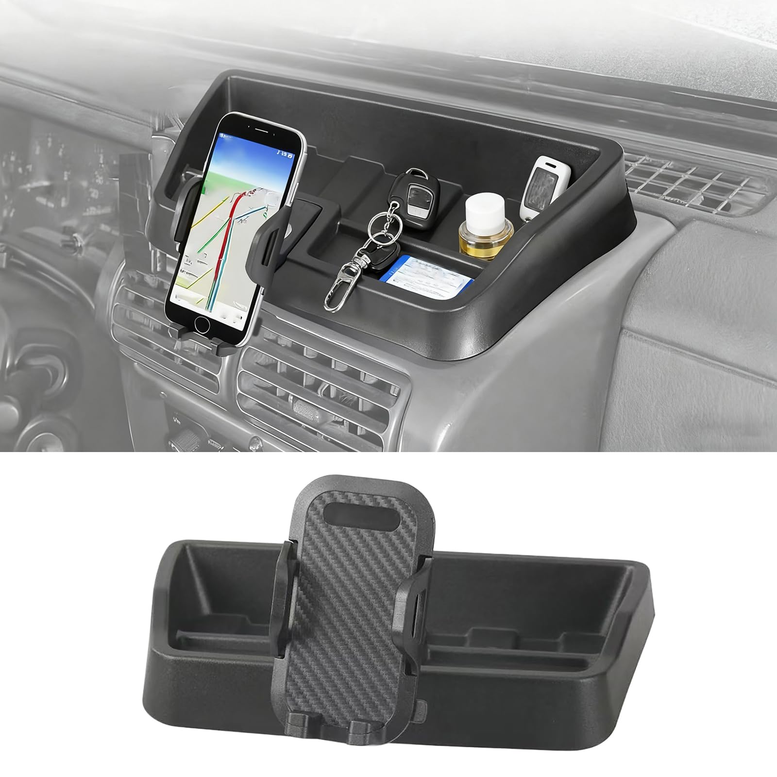 TJ Phone Mount for 1997-2006 Jeep Wrangler TJ Dashboard Cell Phone Holder with Storage Tray Interior Accessories